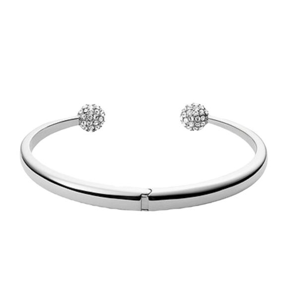 Fossil Stainless Steel Glitzy Ball Rhinestone Cuff Bracelet Silver Tone - Picture 4 of 7